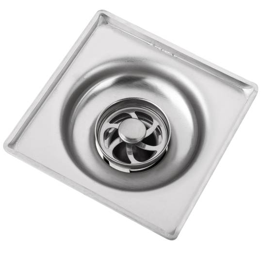 Drain 10x10cm avec valve 9 cm et grille amovible en acier inoxydable poli