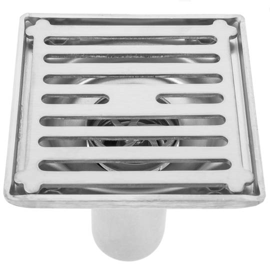 Drain 10x10cm avec valve 9 cm et grille amovible en acier inoxydable poli