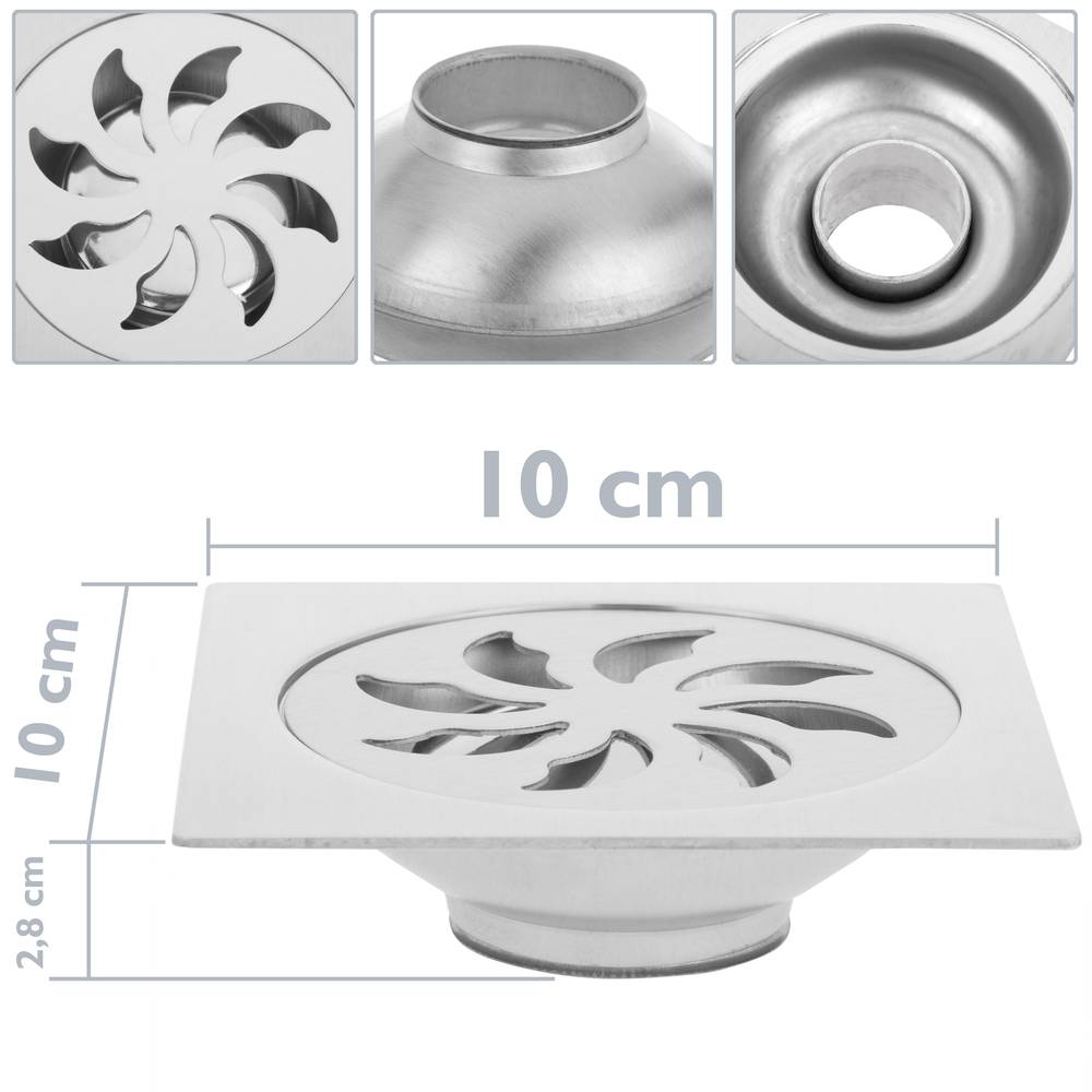 10x10cm drain with grill and removable stainless steel hood matte
