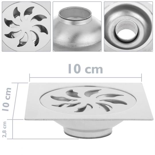 10x10cm drain with grill and removable stainless steel hood matte