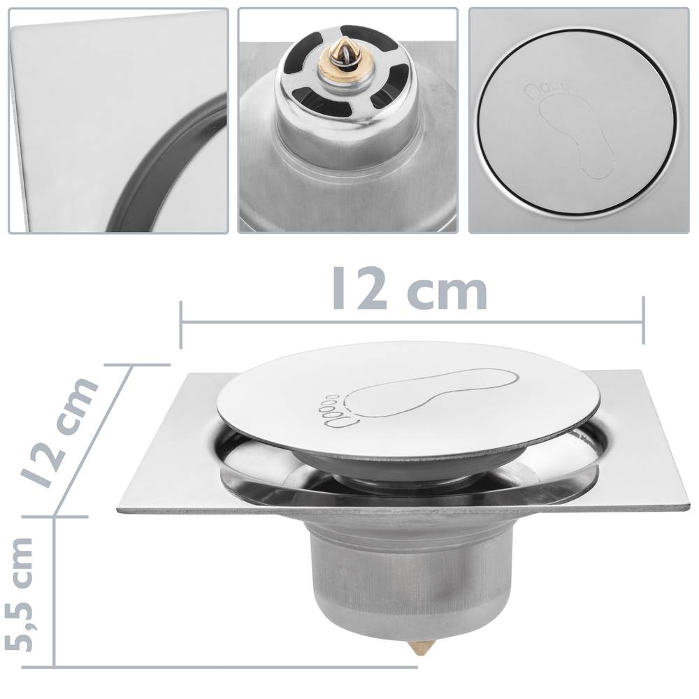 Drenaggio con tappo a pulsazione 12x12cm in acciaio inossidabile lucido