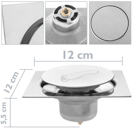 Drenaggio con tappo a pulsazione 12x12cm in acciaio inossidabile lucido