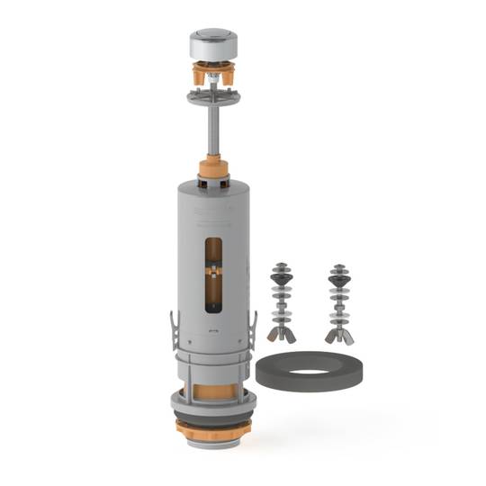 Simple push-button interruptible flush mechanism for Prhie low cisterns