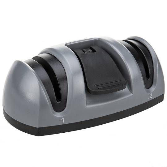 Two-step knife sharpener with suction cup