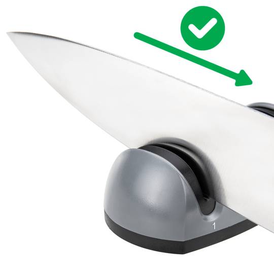 Two-step knife sharpener with suction cup