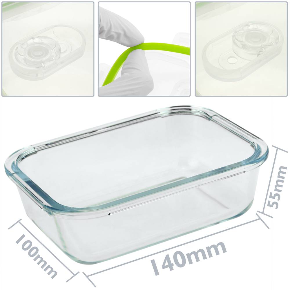 Recipiente para alimentos de vidro hermético com válvula ativa de 400 ml