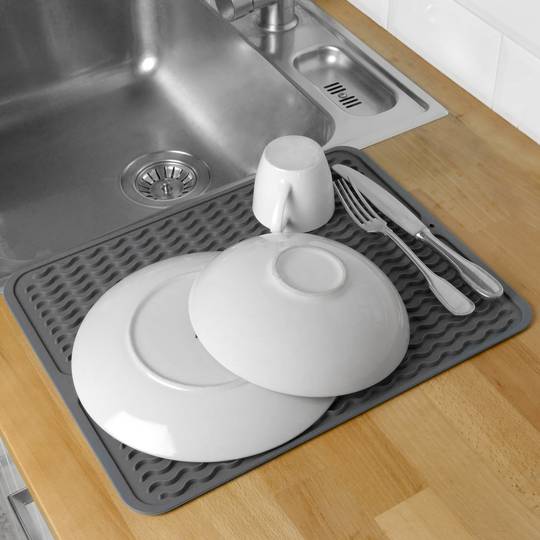 Tapis de séchage vaisselle en Silicone 405x307 mm gris - Cablematic