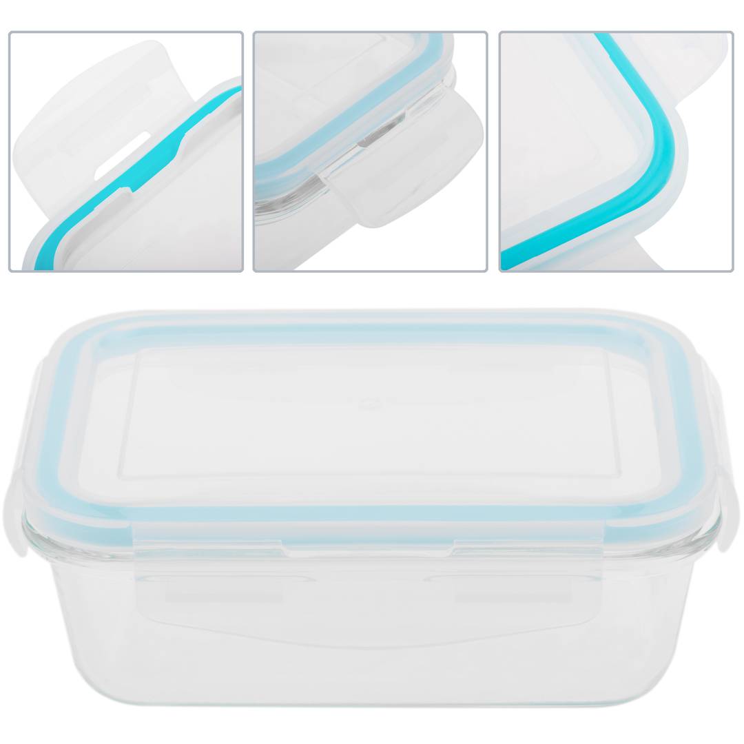 Kit mit 3 rechteckigen Lebensmittel Behältern aus luftdichten Glas mit 330, 800 und 1730 ml