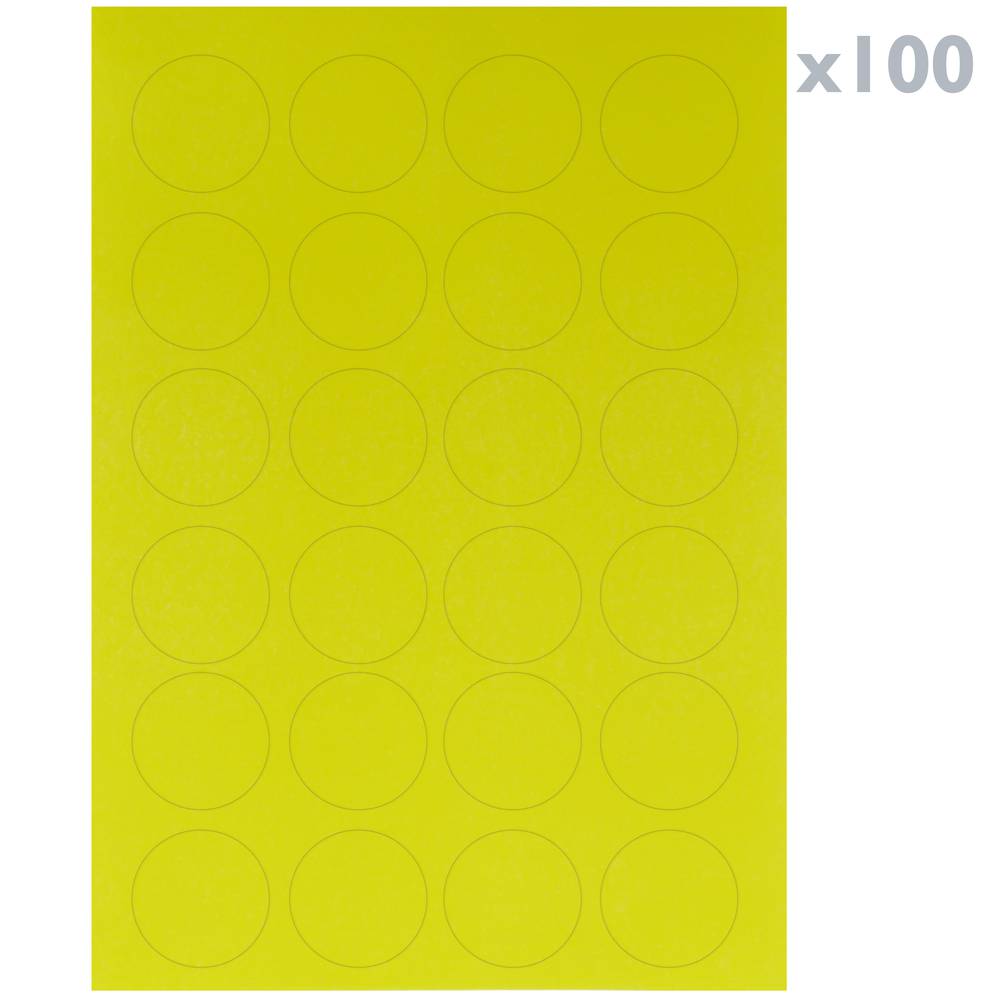 Étiquettes rondes adhésives jaune pour imprimantes A4 40mm 100 feuilles