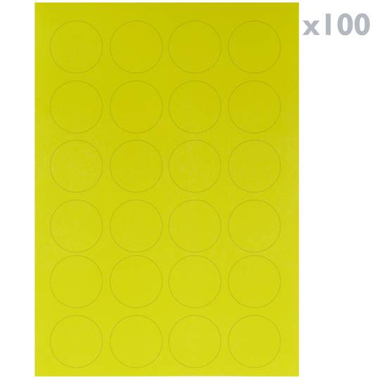 Étiquettes rondes adhésives jaune pour imprimantes A4 40mm 100 feuilles