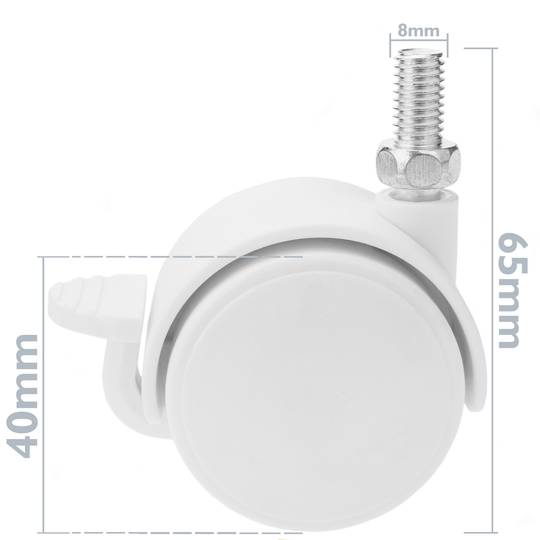 Obrotowe nylonowe koło z hamulcem 40 mm M8 białe 4 szt