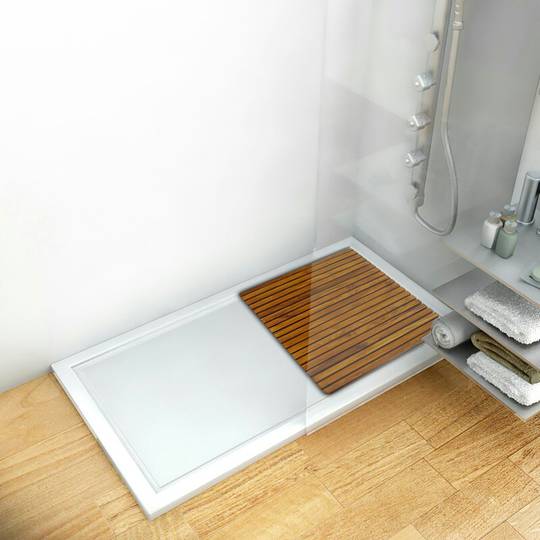 Tarima para ducha y baño rectangular 60 x 45 cm de madera de teca  certificada - Cablematic