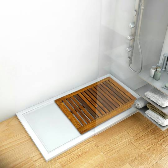 Tarima para ducha y baño rectangular 100 x 50 cm de madera de teca  certificada - Cablematic