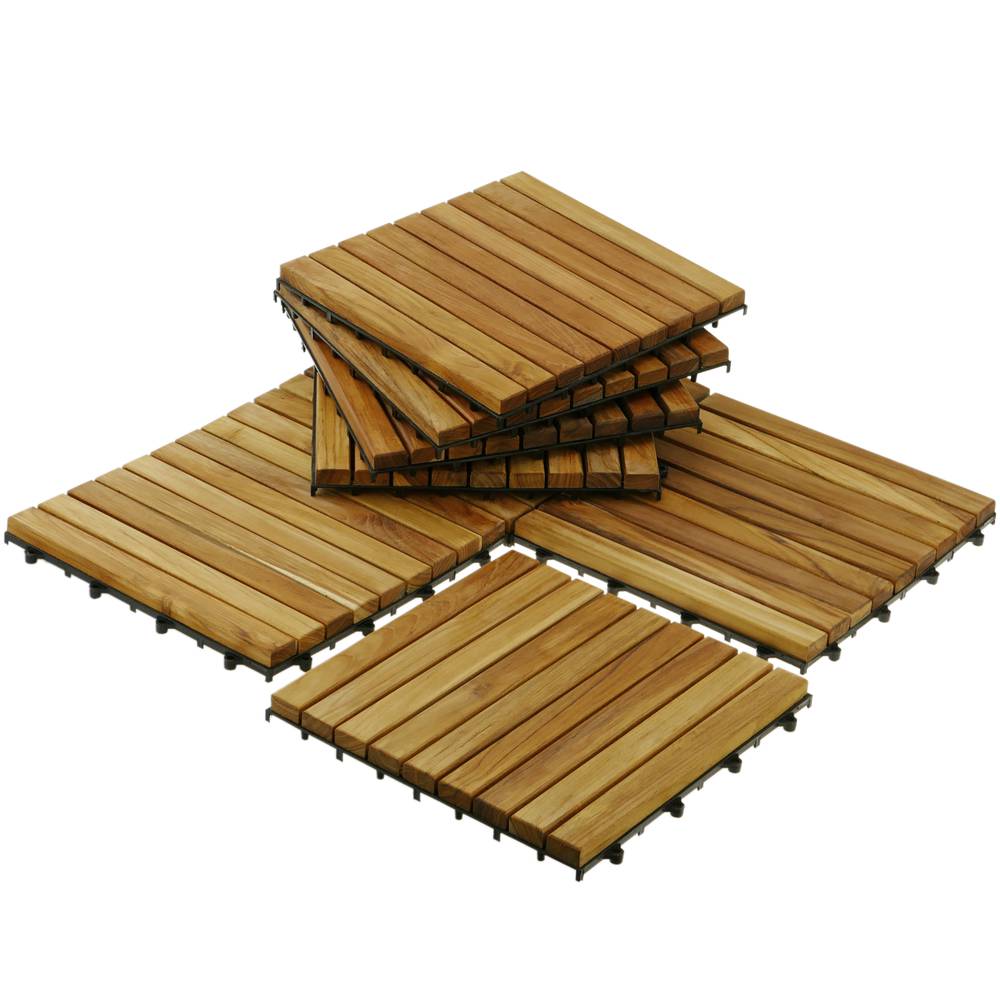  Bare Decor EZ Listones de madera de teca maciza, encastrables,  con anillos laterales, para piso. Paquete de 8 unidades. : Herramientas y  Mejoras del Hogar