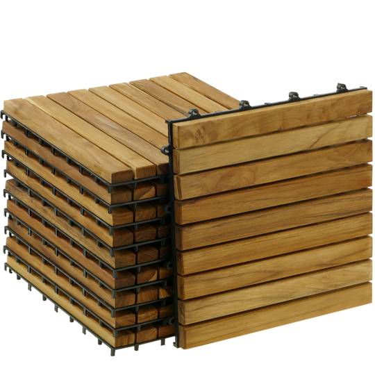  Bare Decor EZ Listones de madera de teca maciza, encastrables,  con anillos laterales, para piso. Paquete de 8 unidades. : Herramientas y  Mejoras del Hogar