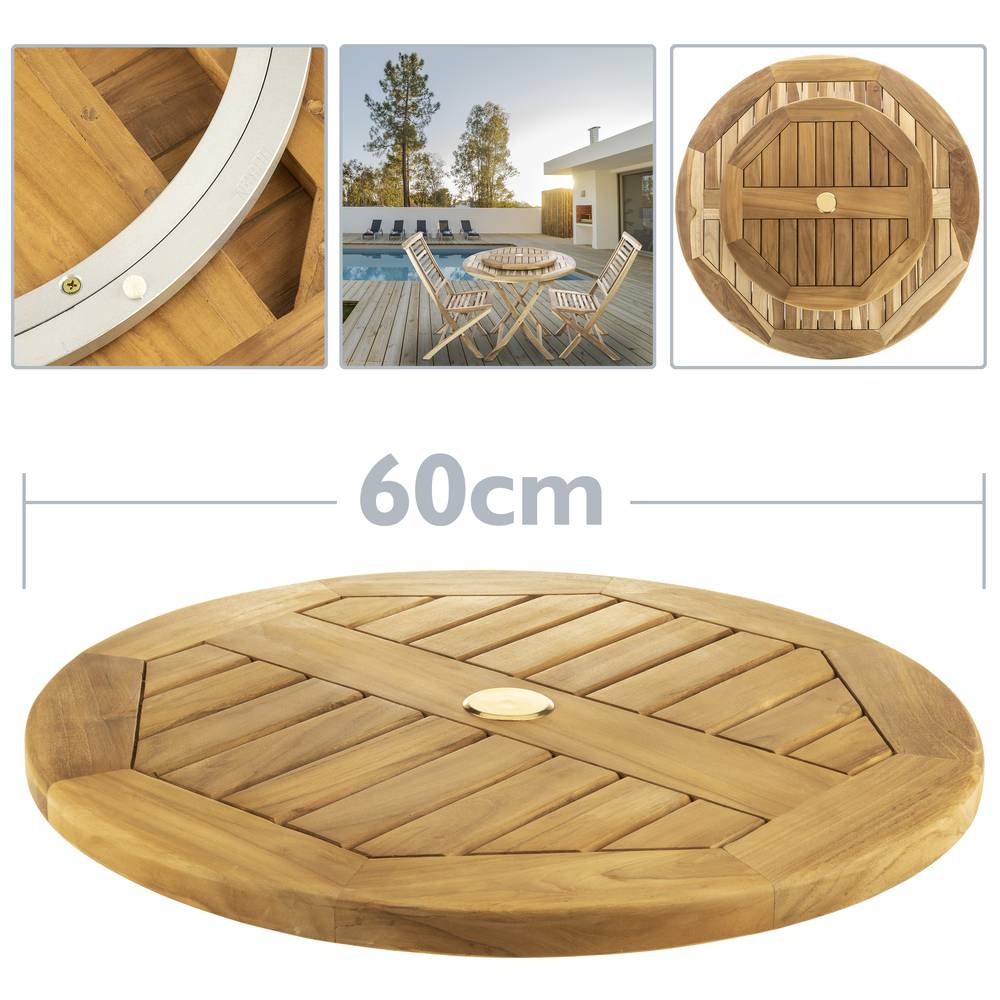Rotating base swivel 60cm for outdoor garden table. Rotation platform  Certified Teak - Cablematic