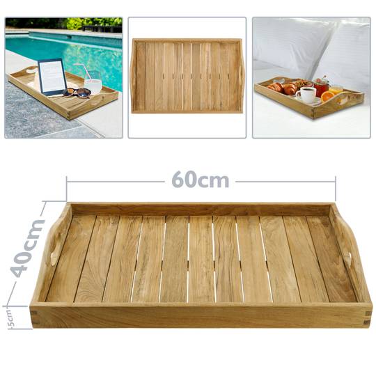 Bath tray with handles 60 x 40 x 5 cm spa wellness certified teak wood