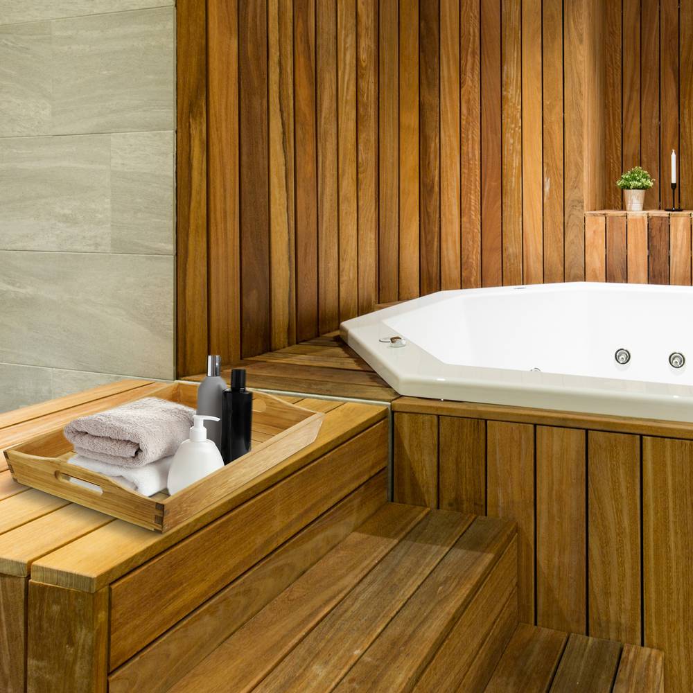 Bath tray with handles 60 x 40 x 7 cm spa wellness certified teak wood