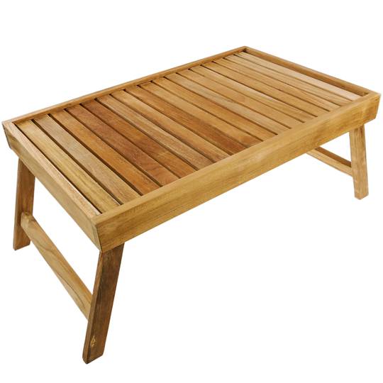 Folding Certified Teak Wood Cablematic, Wooden Bed Tray Table
