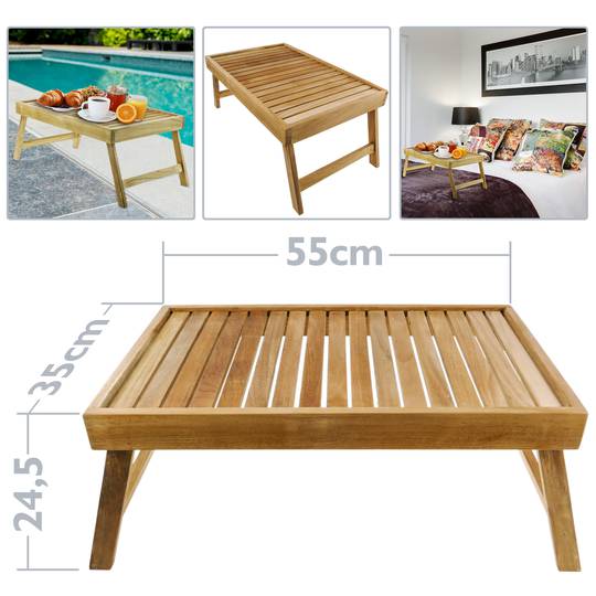 Vassoio da letto  55 x 35 x 5 cm pieghevole di teak certificato