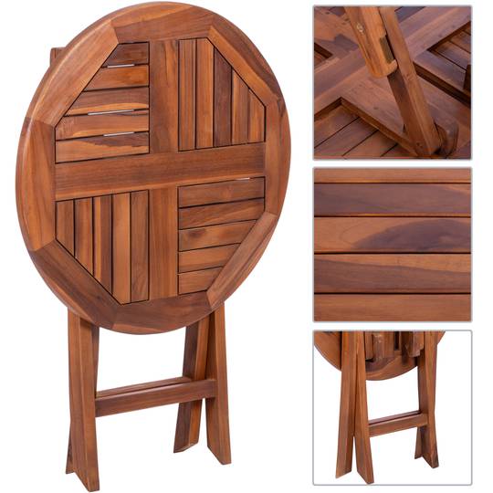 Mesa de jardim redonda dobrável 66 cm em madeira de teca certificada