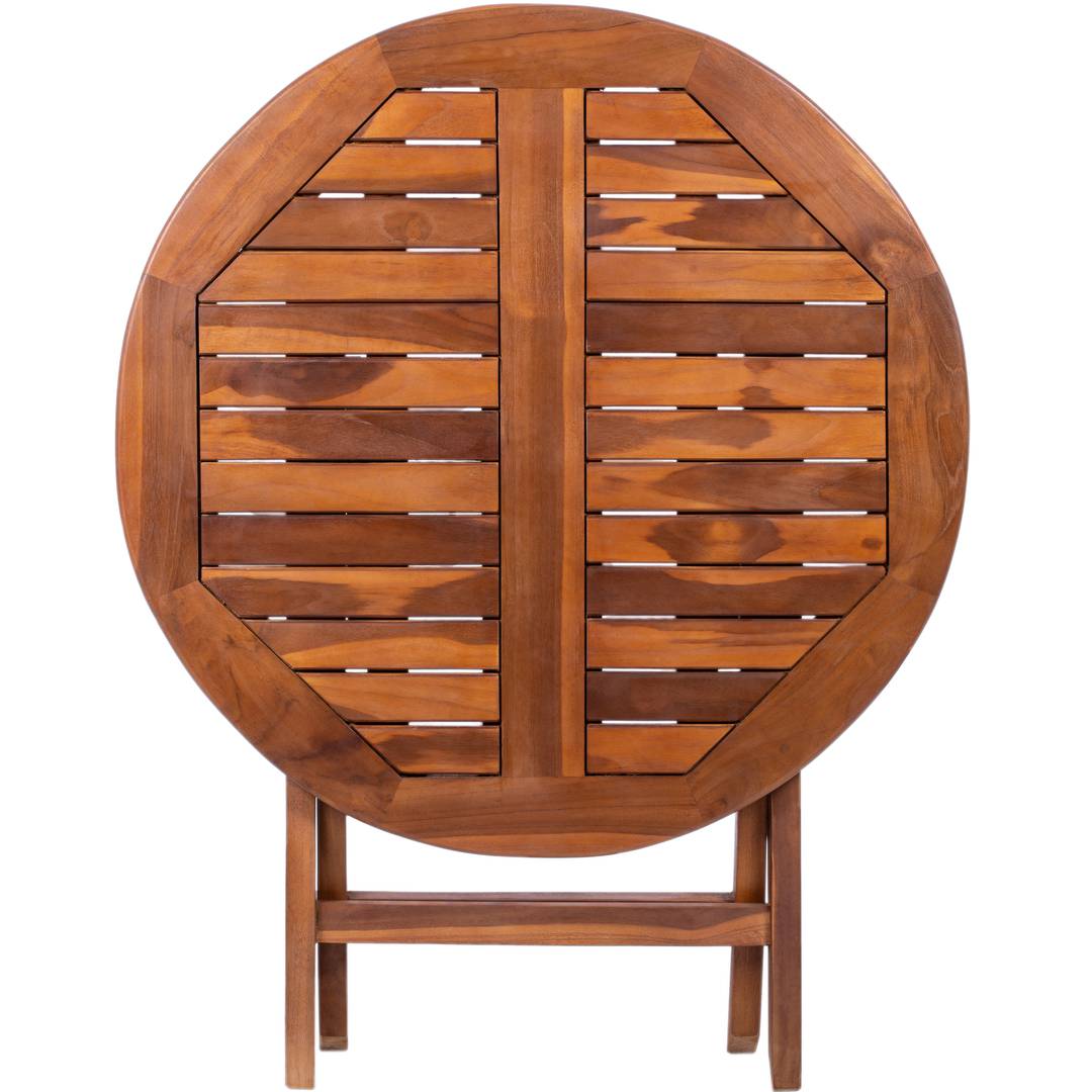 Mesa redonda 80 cm plegable para jardín exterior de madera de teca  certificada - Cablematic