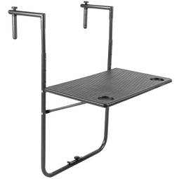 Mesa rectangular ajustable para balcón 60x36cm negra imitación trenzado de madera