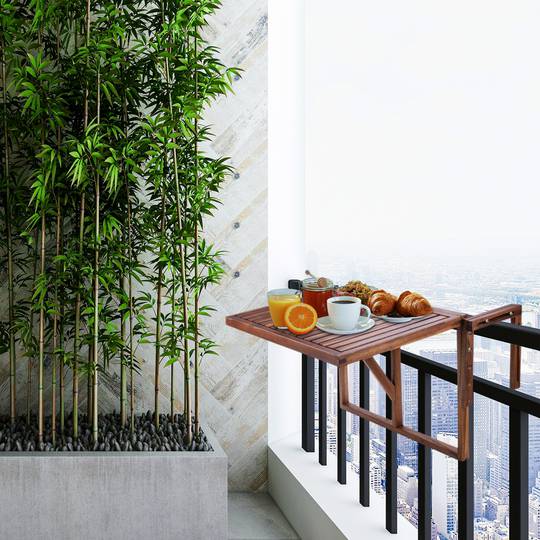 Mesa auxiliar de madera para balcón con almacenaje - 40 x 60 x 40 cm