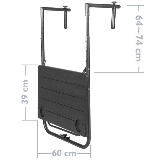 Rechteckiger Klapptisch für Balkon, schwarze Farbe, 60 x 36 cm