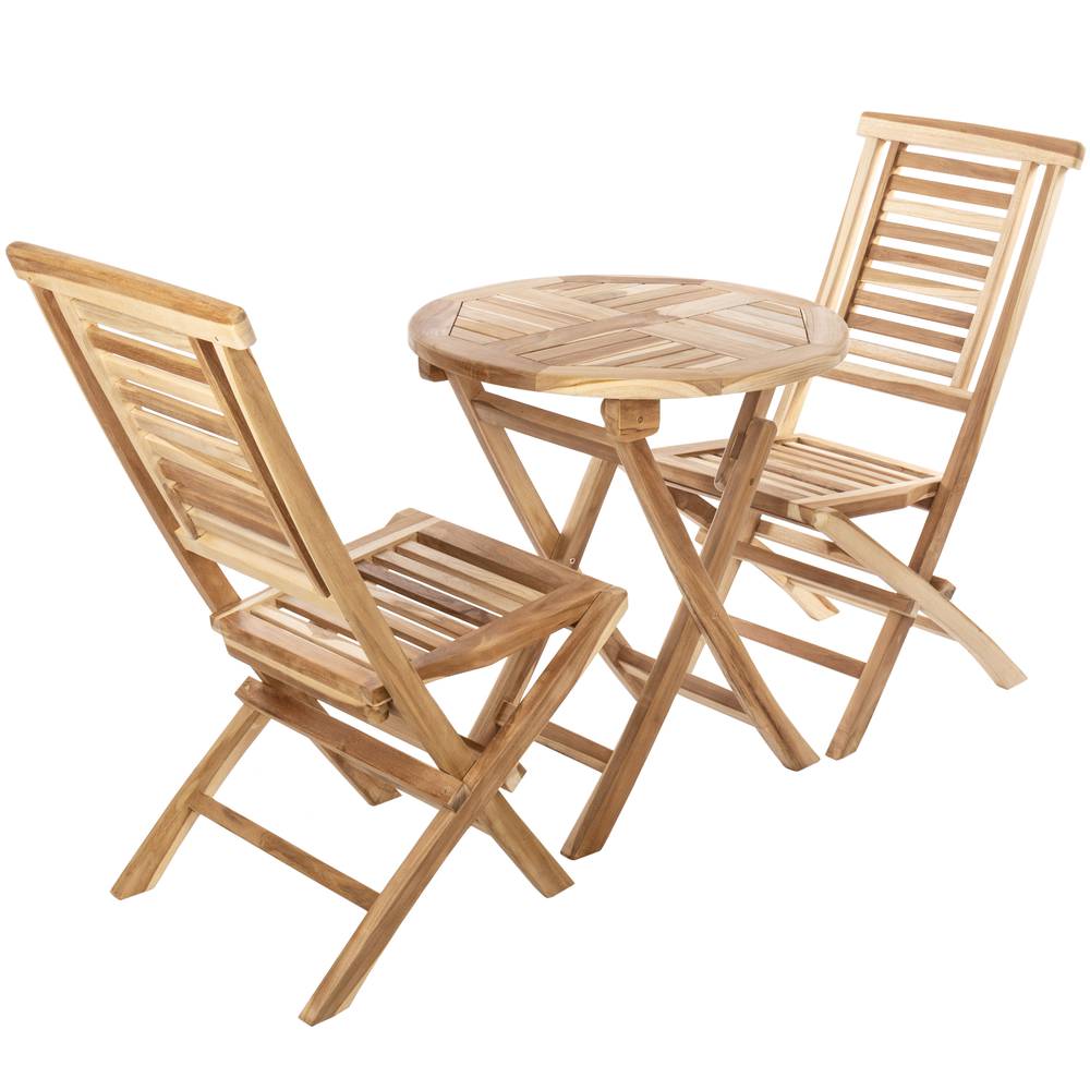 Set Of Round Table 66 Cm And 2 Chairs, Wooden Round Garden Table And Chairs Set