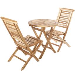 Set di tavolo rotondo 66 cm e 2 sedie per giardino esterno in legno di teak certificato