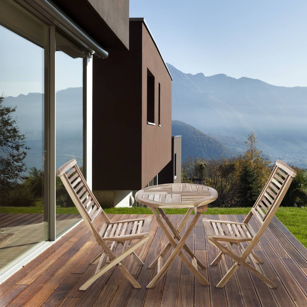 Set runder Gartentisch 66 cm und 2 Stühle für Garten im Freien aus zertifiziertem Teakholz