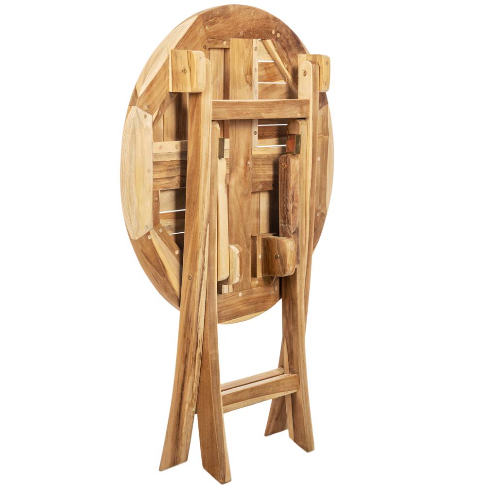 Set runder Gartentisch 66 cm und 2 Stühle für Garten im Freien aus zertifiziertem Teakholz