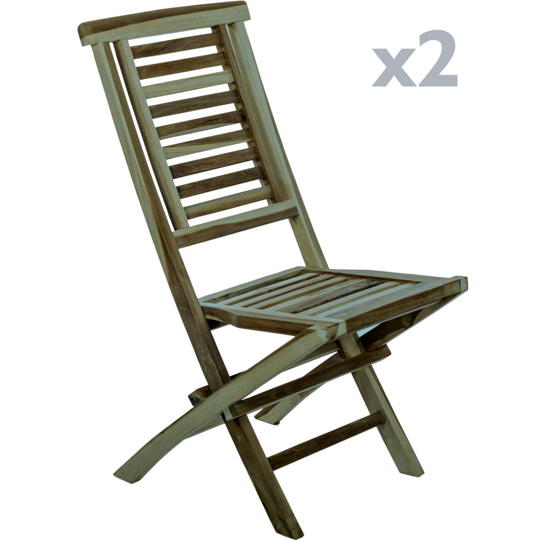 Conjunto terraza mesa de teca cuadrada 70 cm y 2 sillas plegables