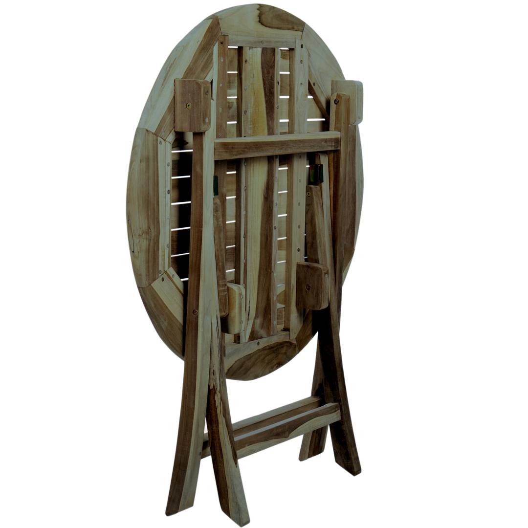 Conjunto de mesa redonda 80 cm y 2 sillas para jardín exterior de madera de teca certificada