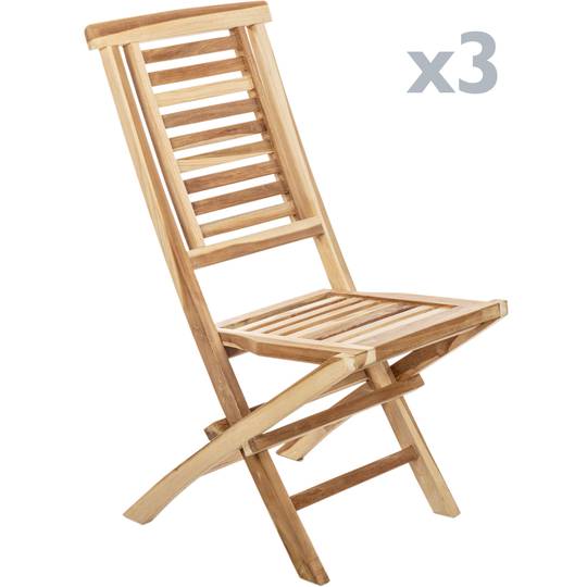 Conjunto de mesa redonda 90 cm y 3 sillas para jardín exterior de madera de teca certificada