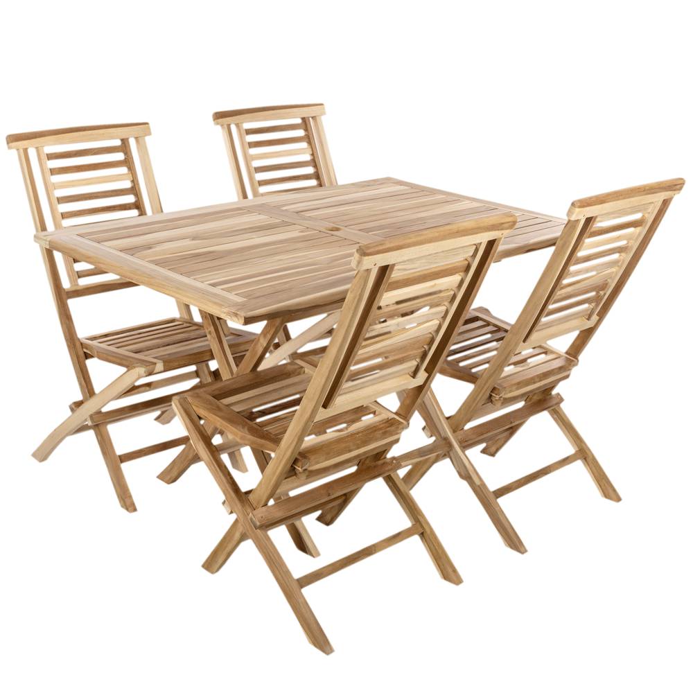 Conjunto de mesa 135 x 85 cm y 4 sillas para exterior de madera de teca certificada - Cablematic