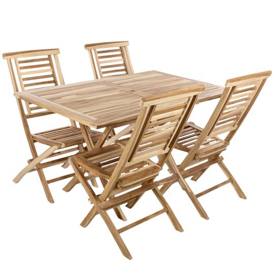 Set of table 135 x 4 chairs for outdoor garden in certified teak - Cablematic