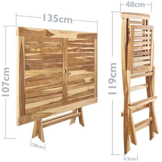 Mesa plegable 135 x 85 cm para jardín exterior de madera de teca  certificada - Cablematic