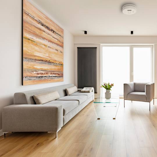 Detector de humo autónomo con indicadores LED, pantalla LCD y alarma acustica