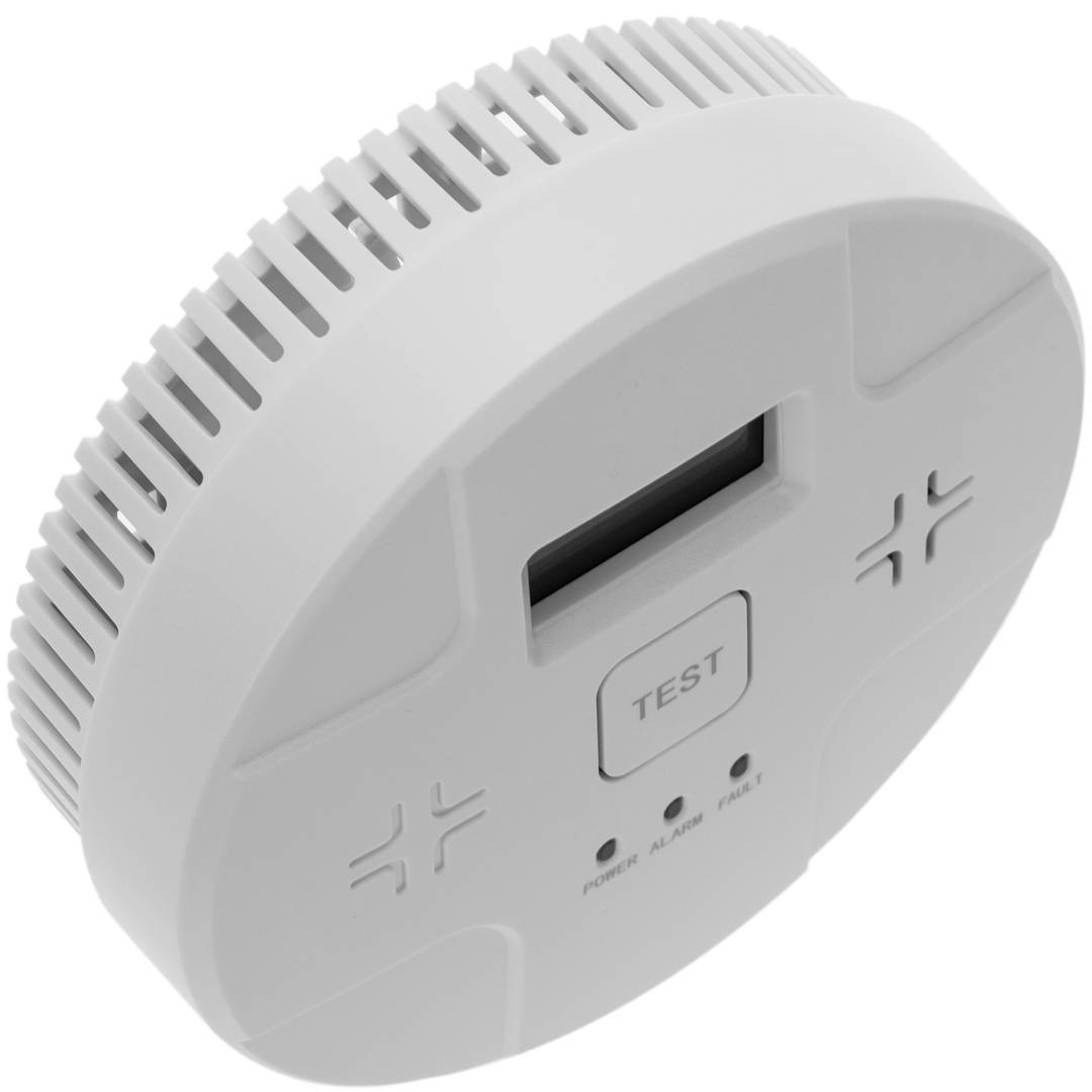 Detector de humo autónomo con indicadores LED, pantalla LCD y alarma acustica