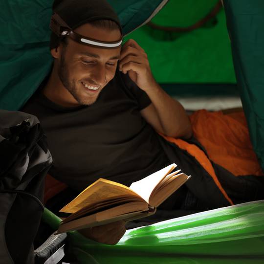 Llanterna de Llum LED frontal recarregable per cap amb bateria de 1200 mAh 360 lúmens sensor moviment i càrrega per USB-C IPX4