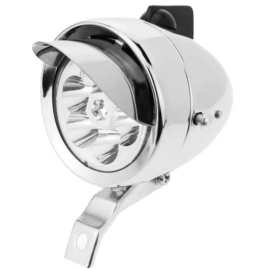 Phare LED Vélo Rétro - Style Vintage Chromé, LED Blanche 160°, Alimentation 3xAAA - Éclairage Puissant Pour Nuit