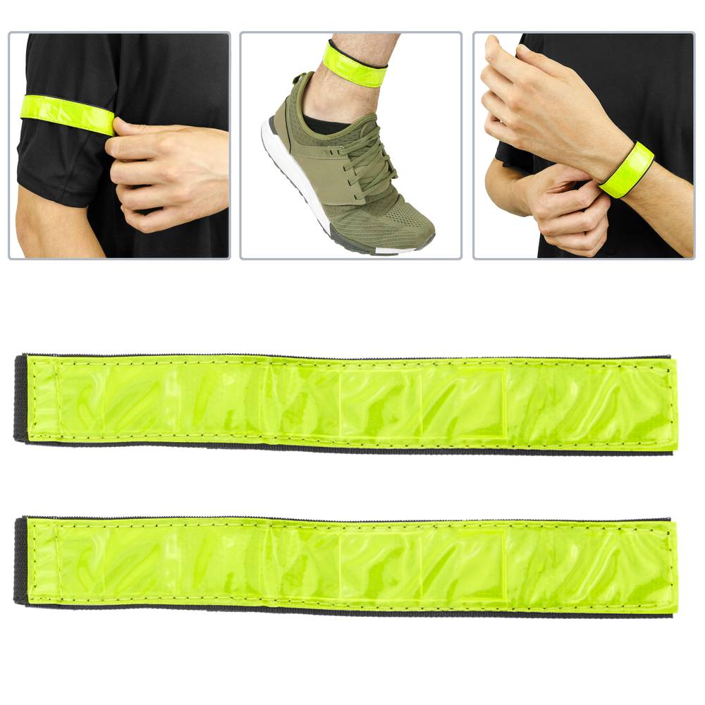 Yellow phosphorescent reflecting strip bands for night viewing 2-pack