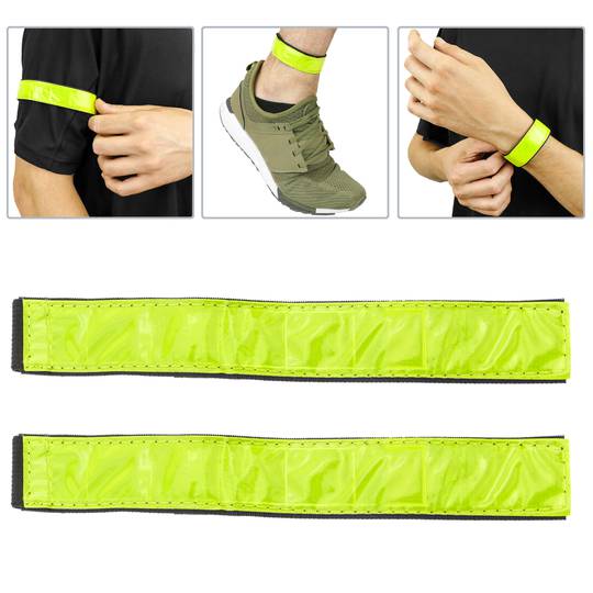 Yellow phosphorescent reflecting strip bands for night viewing 2-pack