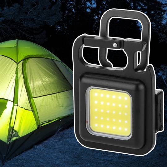 Mini torcia LED ricaricabile con moschettone, 5W e 450 lumen, ideale per il campeggio, escursioni o laboratori