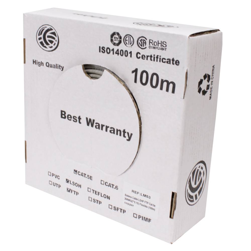 Bobina de cabo 26AWG flexível Cat.5e LSHF FTP 100m