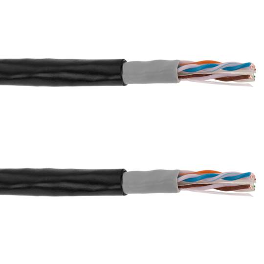 Sztywny, czarny bęben na kabel sieciowy Ethernet Cat. 6 UTP o długości 100 m do użytku na zewnątrz