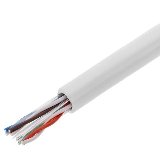 Bobina de cabo de rede ethernet Cat. 6 UTP rígido de 305 m de cor branca para exterior
