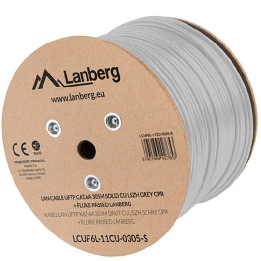Fluke testé LCUF6L-11CU-0305-S Enrouleur de câble réseau Ethernet FTP Cat.6a rigide gris, 305 m